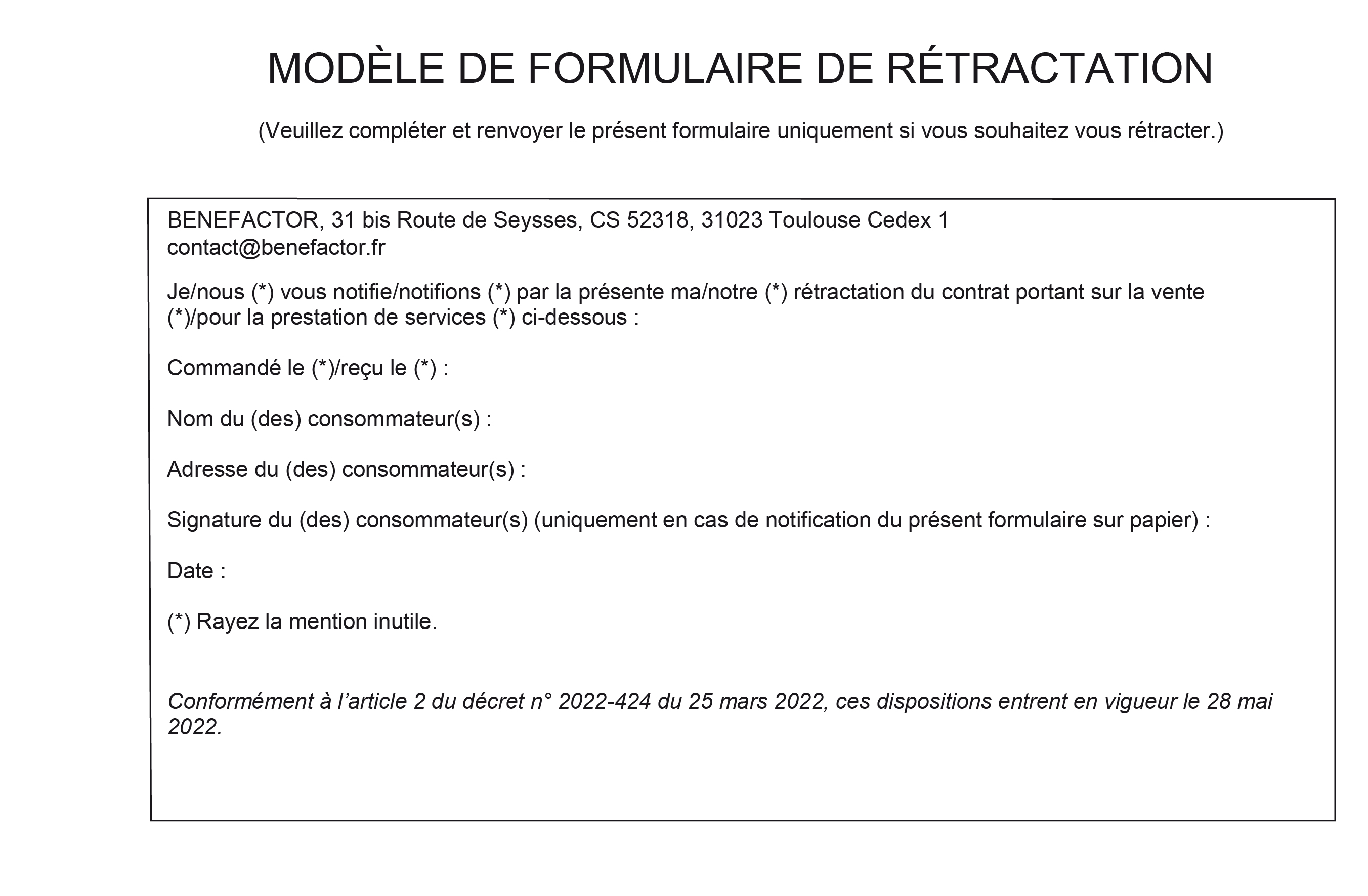 Conditions générales de vente | Benefactor
